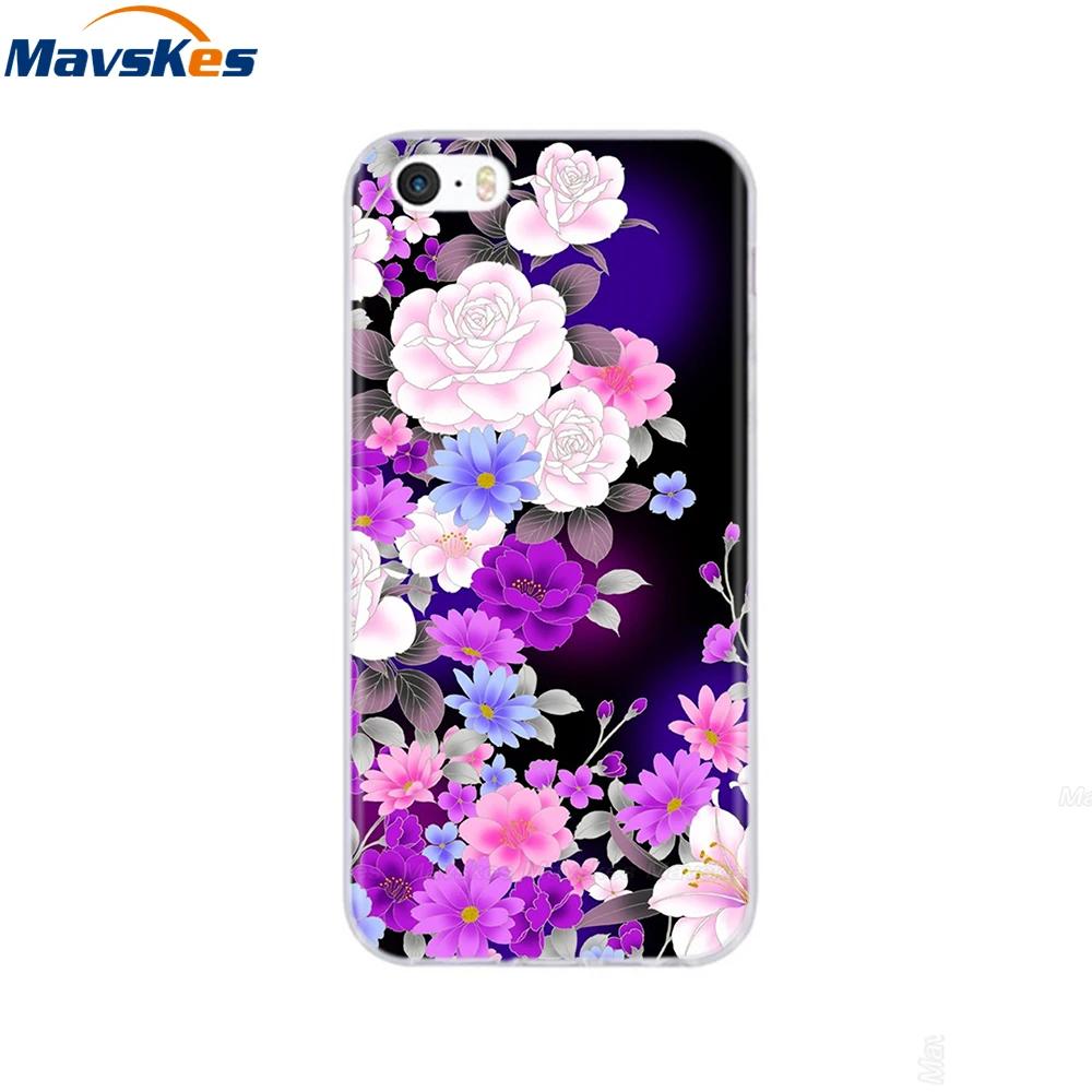 For iPhone 5s SE 5 Case Cover Silicone Soft TPU Cover Print Flower Cute Animal Phone Case For iPhone 6s 6 7 8 Fundas Clear Cases