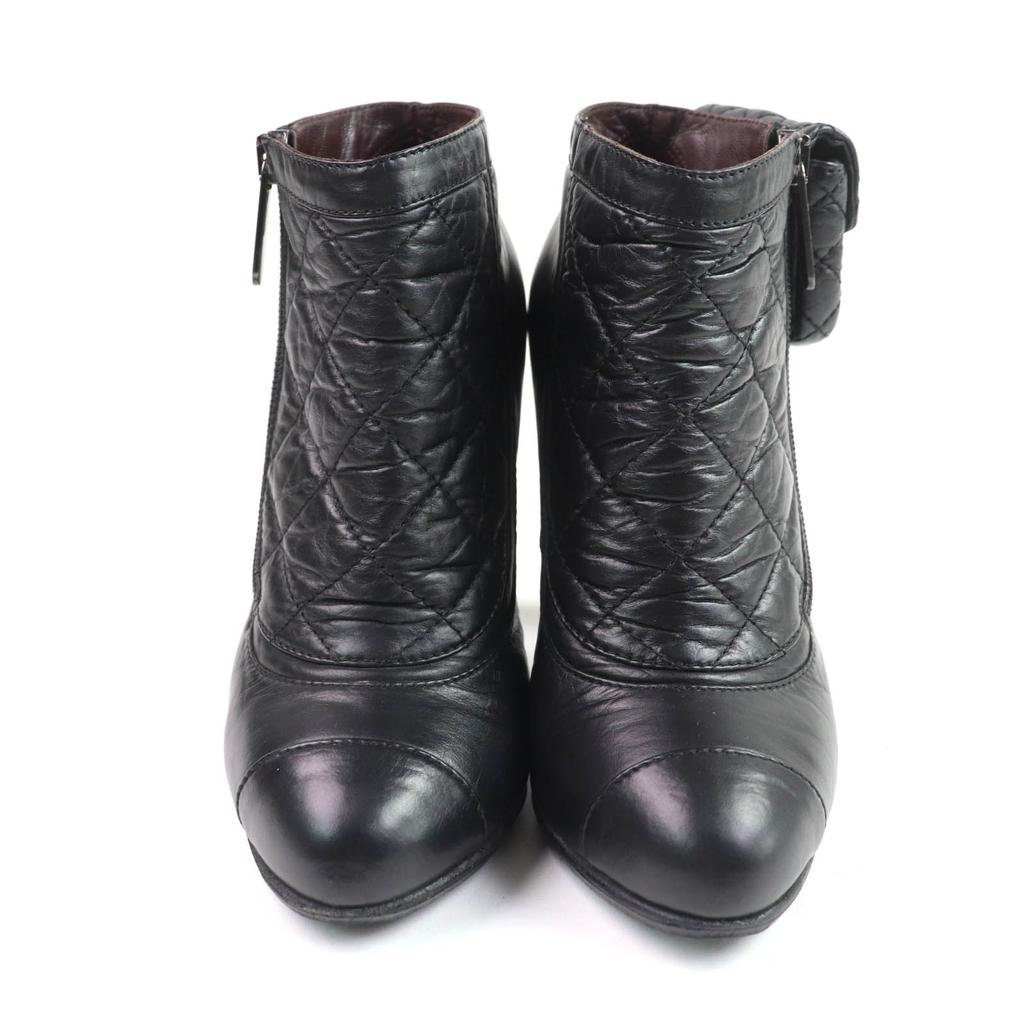 Great CHANEL Ankle boots black leather Women 36 G26164 Used