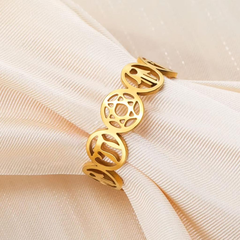 Hebrew Blessing Star of David Open Ring Je Chai Rings 18K Gold Plated Stainless Steel Hamsa Hand Ring Meaningful Gift for He