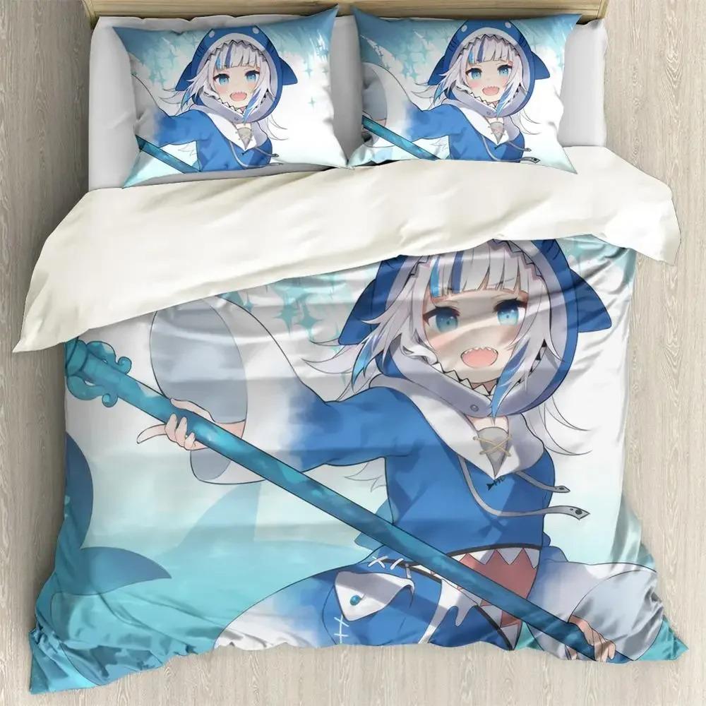 Anime Hololive EN Gawr Gura 3D Printed Bedding Set Duvet Covers Pillowcases Comforter Bedding Set Bedclothes Bed Linen