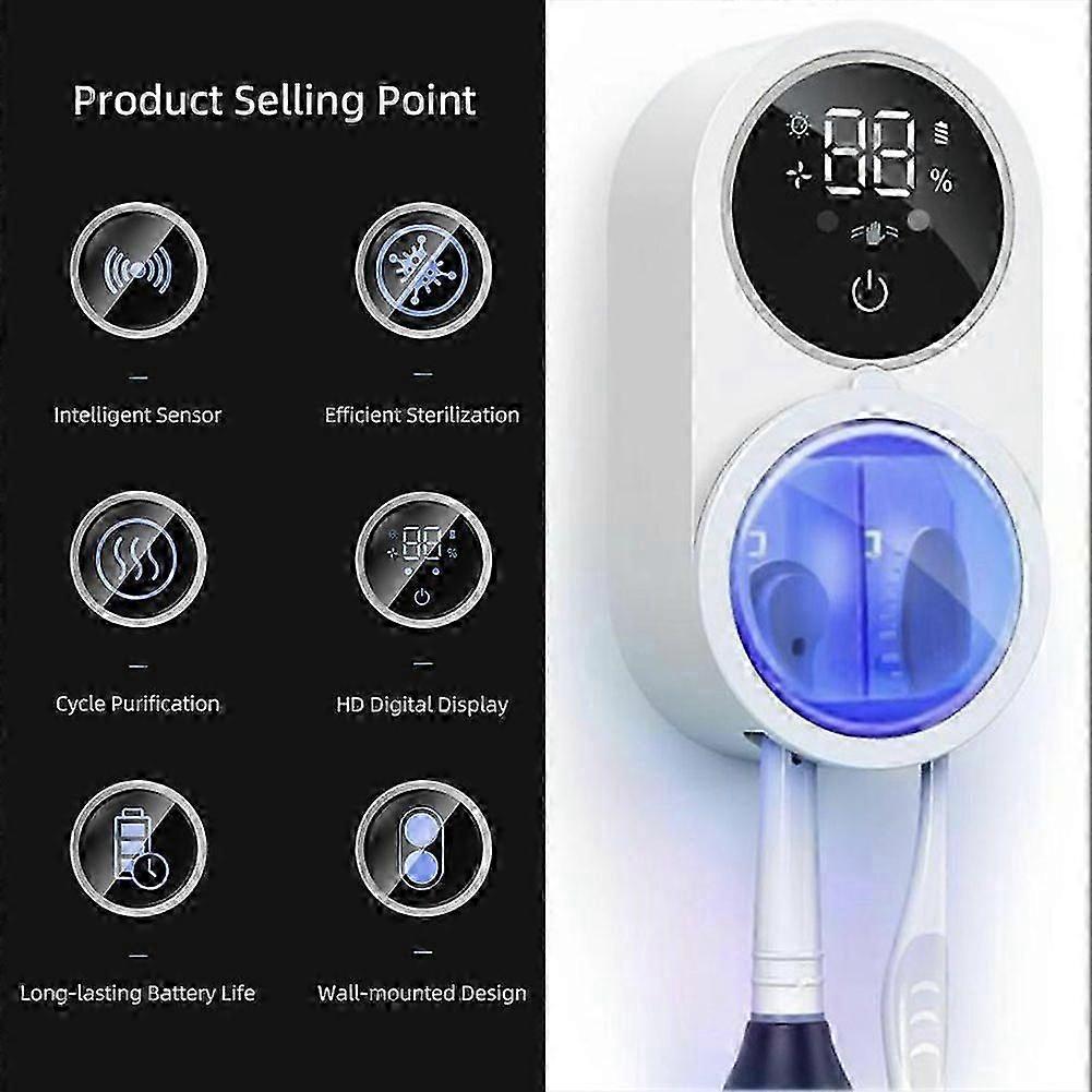 USB Rechargeable Toothbrush Sanitizer with UV Sterilizer Wall Mount for Electric Toothbrushes Home Travel Hygiene Solution