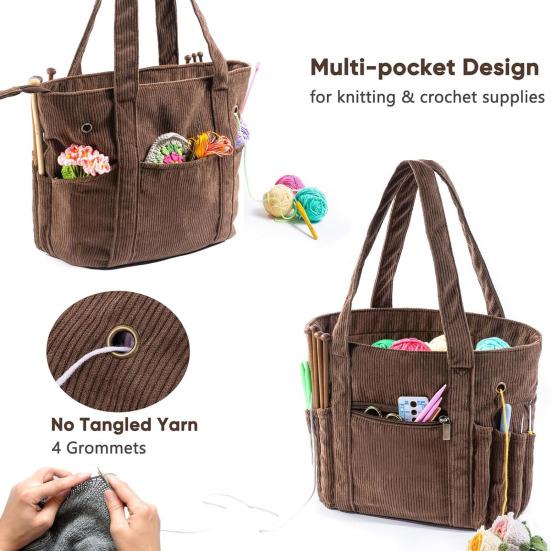 Knitting Bag Yarn Storage Organizer with Zipper Large Capacity Multipurpose Portable Knitting Tote Crochet Hooks Organizer