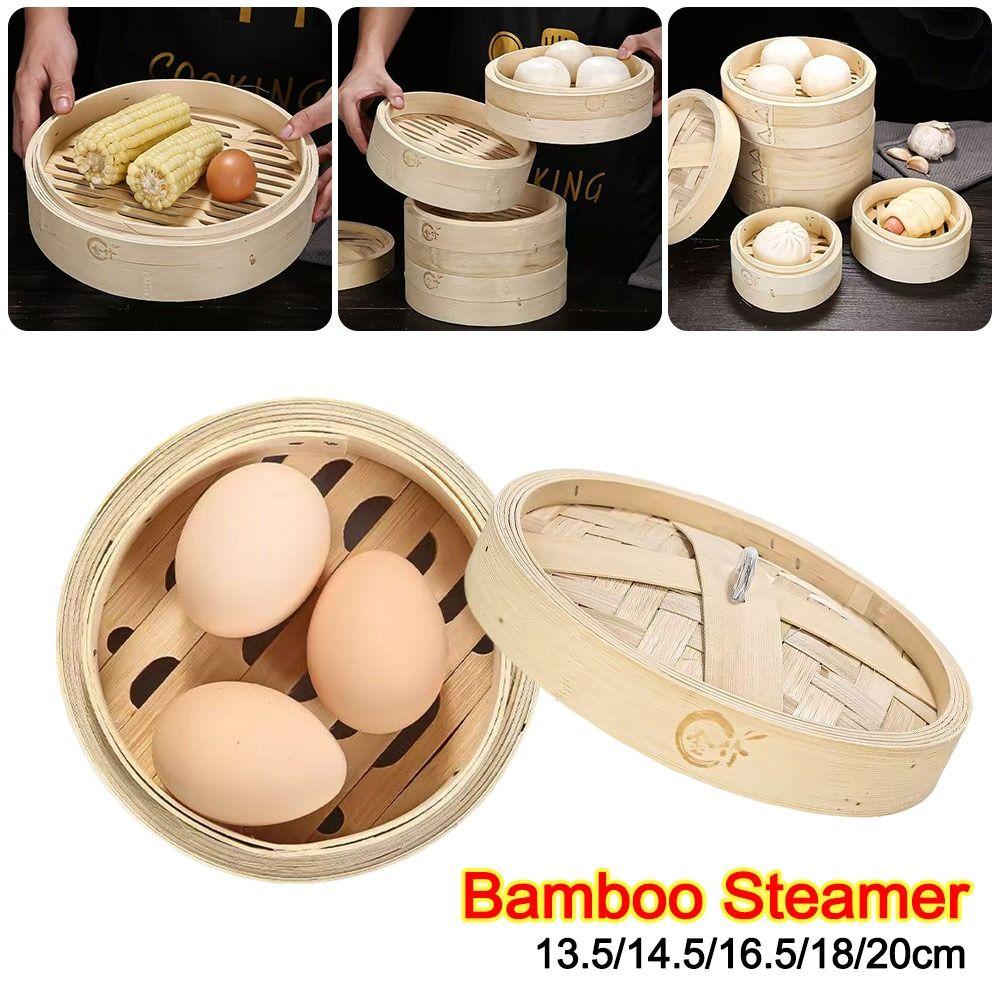 New Handmade Bamboo Steamer with Lid Large Capacity Steamer Basket Stackable Kitchen Cookware for Chinese Food Making
