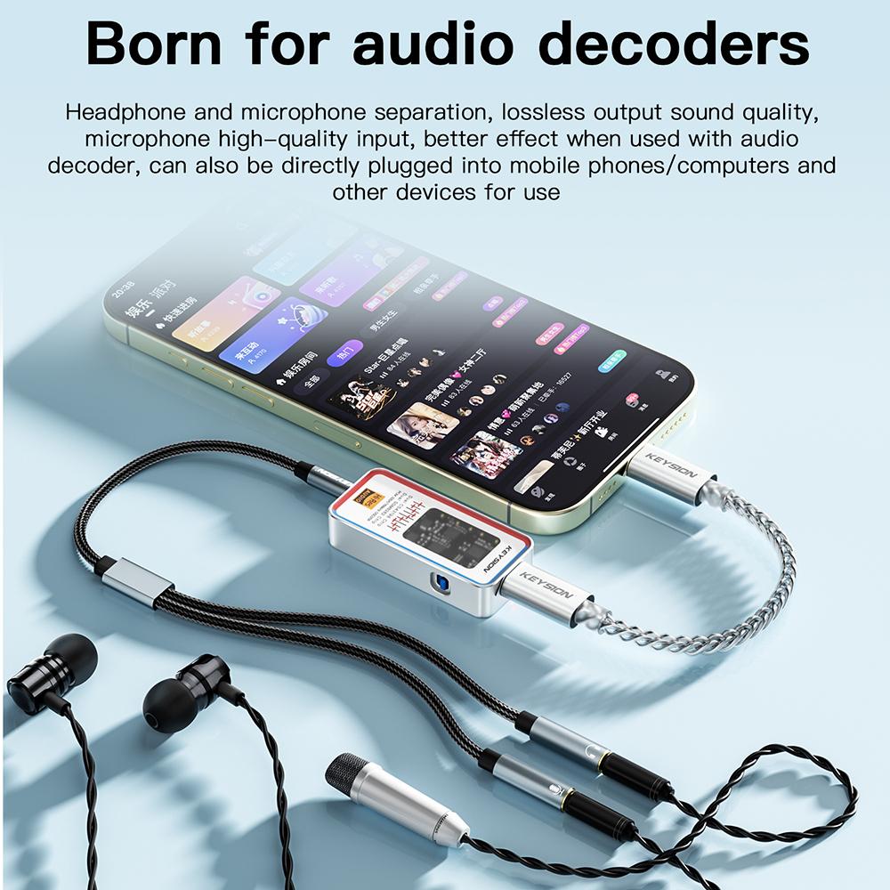 KEYSION Headset Splitter 3.5mm Audio+Mic Stereo Headphone Splitter Audio 3.5mm 4 Pole Jack Y Cable for Phone HIFI DAC Amplifier