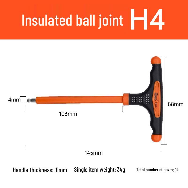 T-Type Insulated Hex Wrench, Flat & Ball Head, Three-Color Non-Slip Handle, Extended Rod Electrician Hex Screwdriver