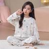 100% Cotton Girls Pajama Set Long Sleeve Round Neck Thin Home Wear Kids 8 Years