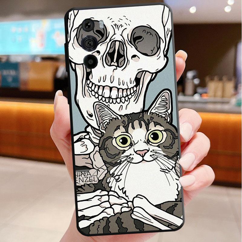 Phone Case For Motorola Edge 50 40 Pro 60 50 40 30 Ultra Neo Fusion Moto G85 G72 G53 G54 G84 G13 G32 Cartoon Skeleton Skull Cat