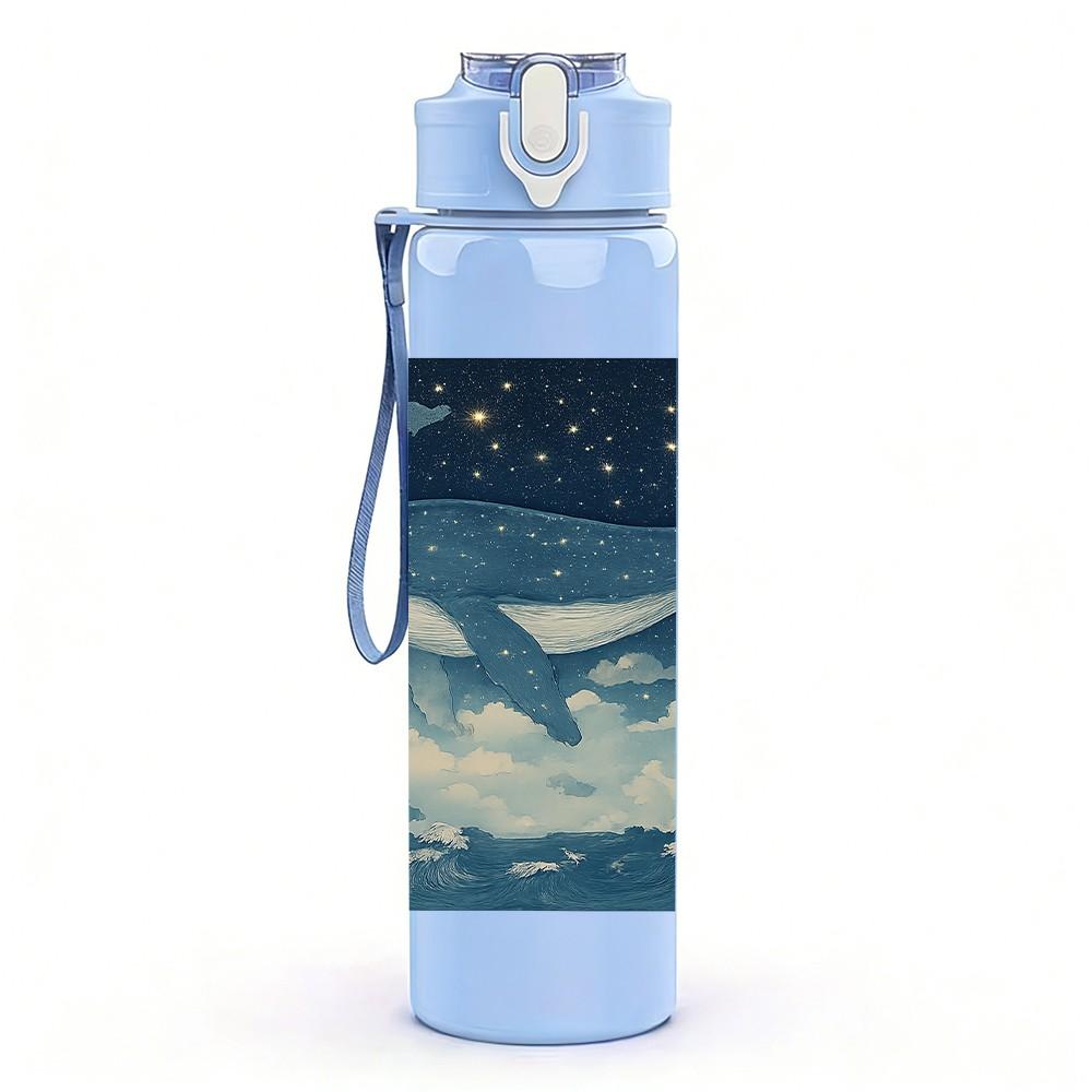 1PC Whale Cloud Sky Landscape Print 750ml Color Plastic Sports Water Bottle Leakproof Flip Straw Lid Suitable for Sports Office Home Use