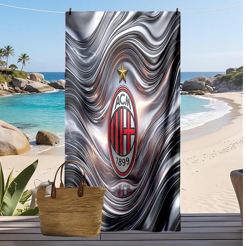 Πετσέτα Θαλάσσης AC Milan με Σχέδιο Γρήγορου Στεγνώματος Μαλακή Πετσέτα Φορητό Μεγάλο Ορθογώνιο Κάλυμμα Παραλίας για Ταξίδια Πισίνα