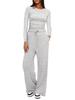 Solid Color Casual Long Sleeve Top and High Waist Wide Leg Pants Sportswear Set