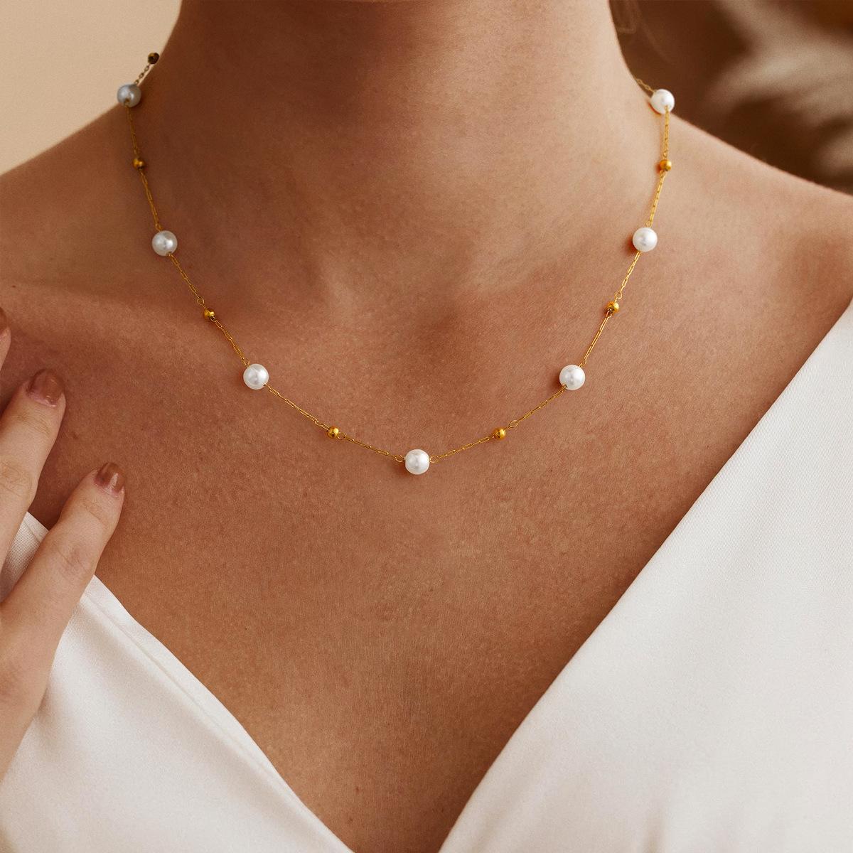 Нишевое Роскошное Жемчужное Ожерелье Универсальная и Простая Цепочка на Ключицы