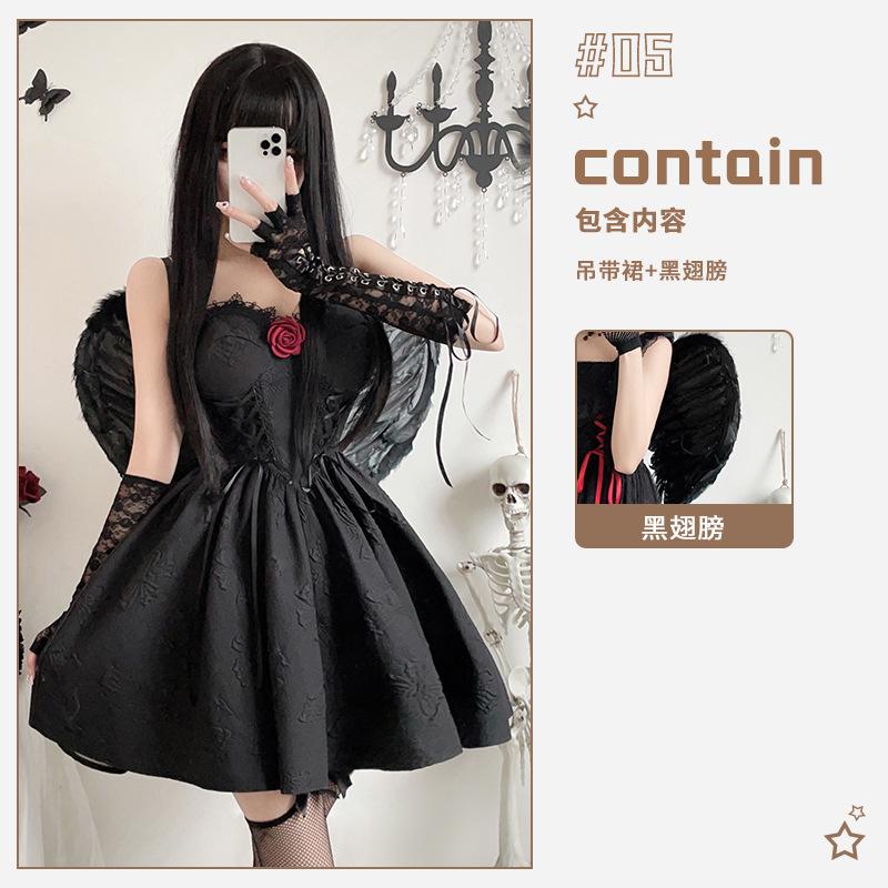 Dark Gothic Halloween Costume Witch Vampire Black Dress Bridal Angel Dress