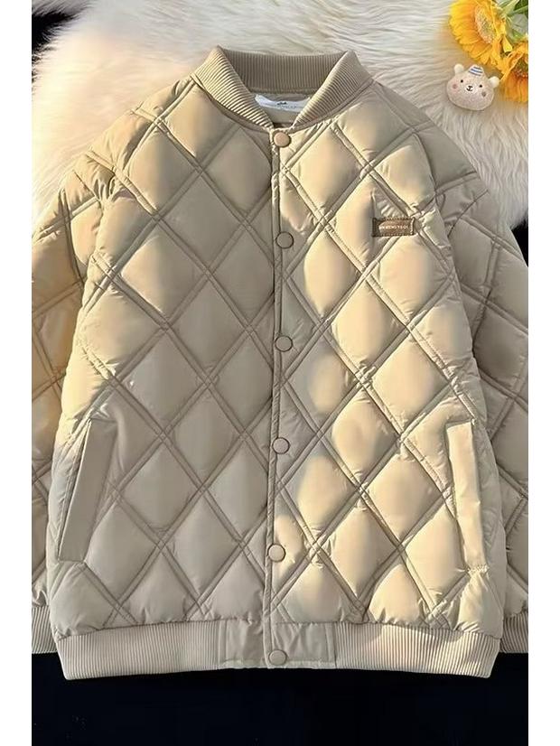 Winter Diamond Pattern Cotton Baseball Jacket: American Retro, Japanese Trend, Loose Fit, Thickened Cold Protection for Couples