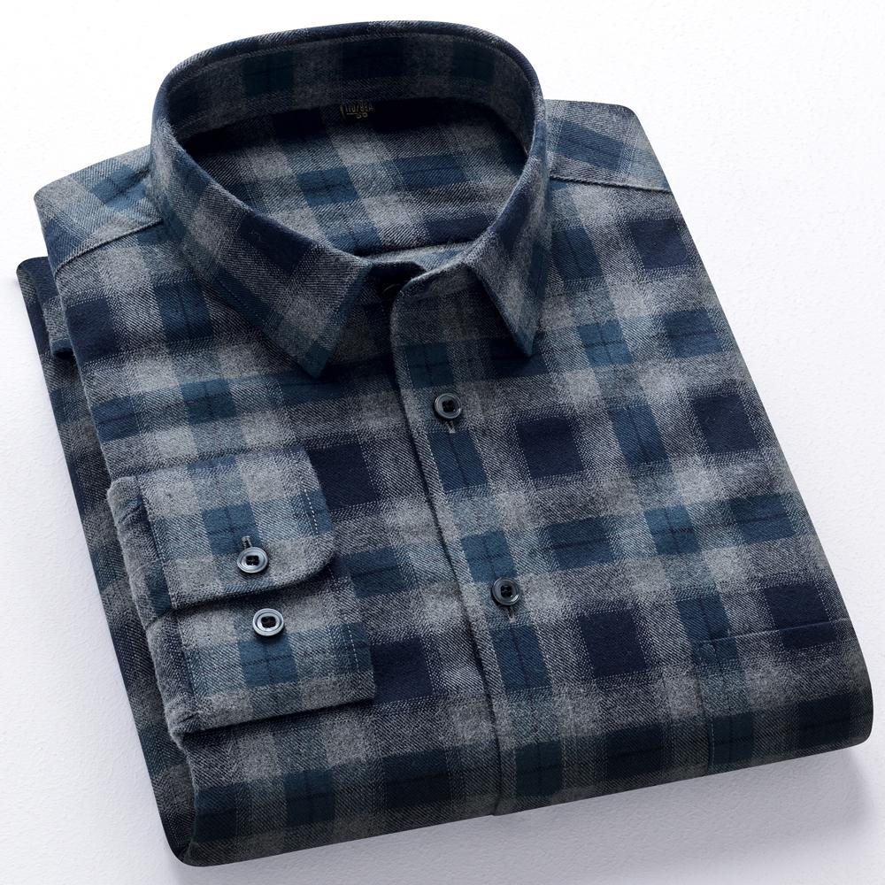 Men's Plaid Long Sleeve 100% Cotton Flannel Shirt with Chest Pocket, Autumn Winter Comfortable Casual Button Down Shirts