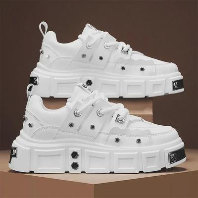 Daddy Shoes: 2024 Autumn Men's Thick-Soled Low-Top Casual Rivet Sneakers