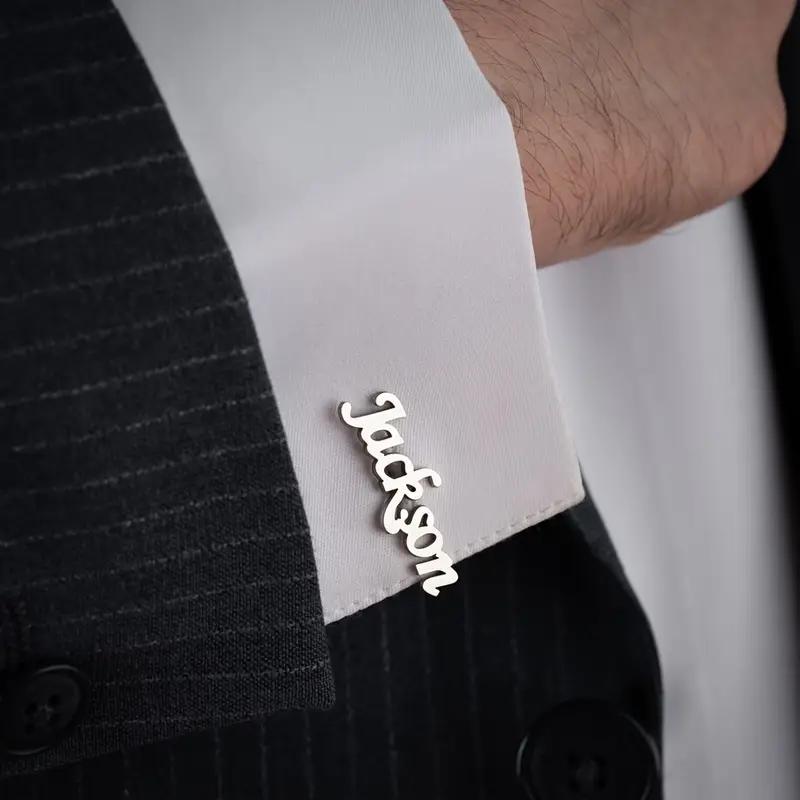 

Custom Name Elegant Cufflinks For Men Personalized Stainless Steel Couple Letter Cufflink Groomsmen Grooms Business Jewelry Gift