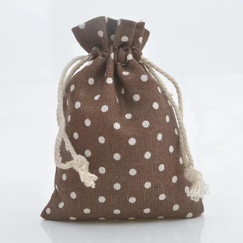 10pc Drawstring Cotton Linen Print Organizer 10x14/13x18cm Women Jewelry Cosmetics Cloth Bag Christmas Gift Bag Party Decoration