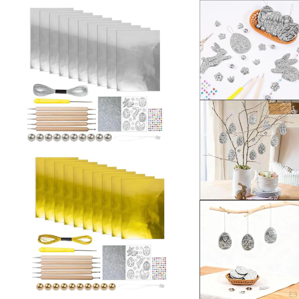 Präglad Folie Konstkit Aluminiumplåtar Tjocka med Påsktema Mönsterplåt Hantverk DIY