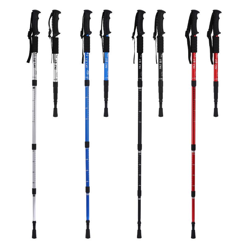 Outdoor Aluminum Trekking Pole/Walking Stick: Straight, T-Grip, Curved, Telescopic Options for Hiking and Skiing.