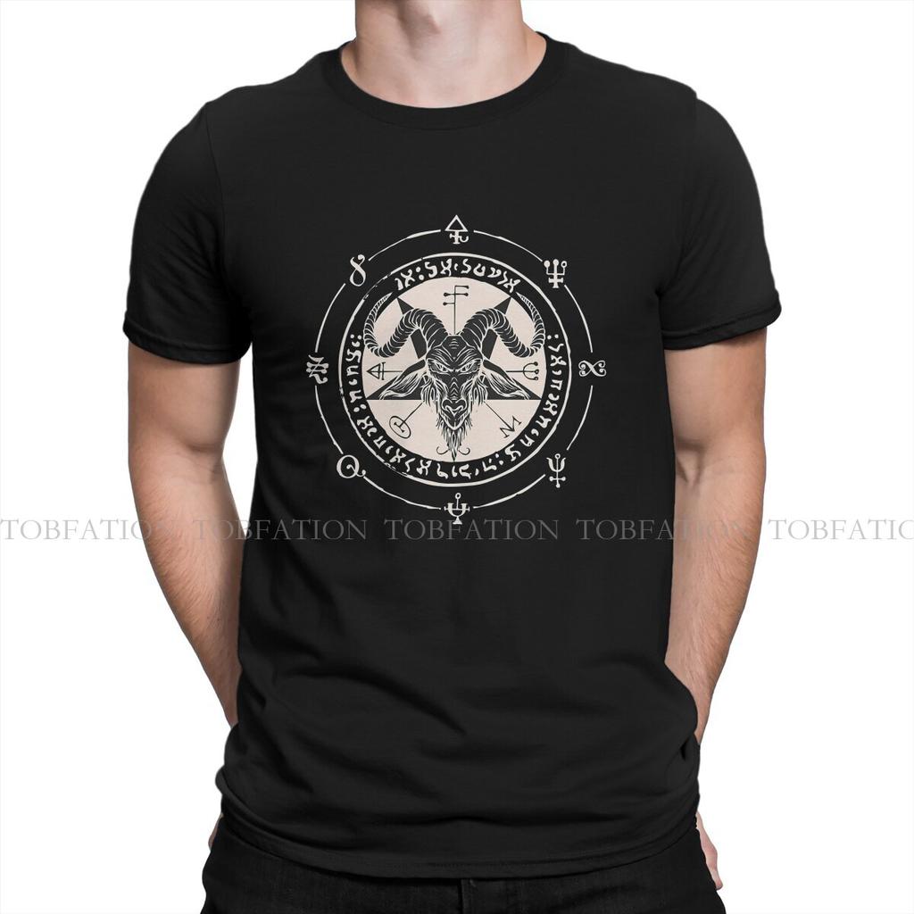 Satanic Baphomet Goat Crewneck Tshirts Sigil Baphomet Pentagram Print Homme T Shirt New Trend Clothing