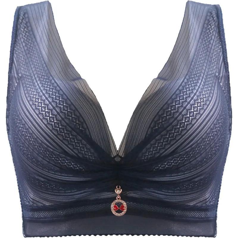 Sexy tiefer V-BH, große Größe, vollflächige BHs, Push-Up-Büstenhalter, Blumenspitze, nicht gepolstert, Dessous, 46 48 50DE Cup-Unterwäsche für Frauen