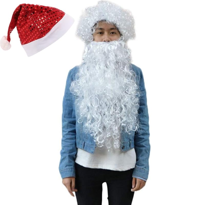 

[ITODA] santa claus cosplay christmas wig beard red christmas hat 3 piece set christmas party wig Kamoji cap cosplay costume cosplay accessories props