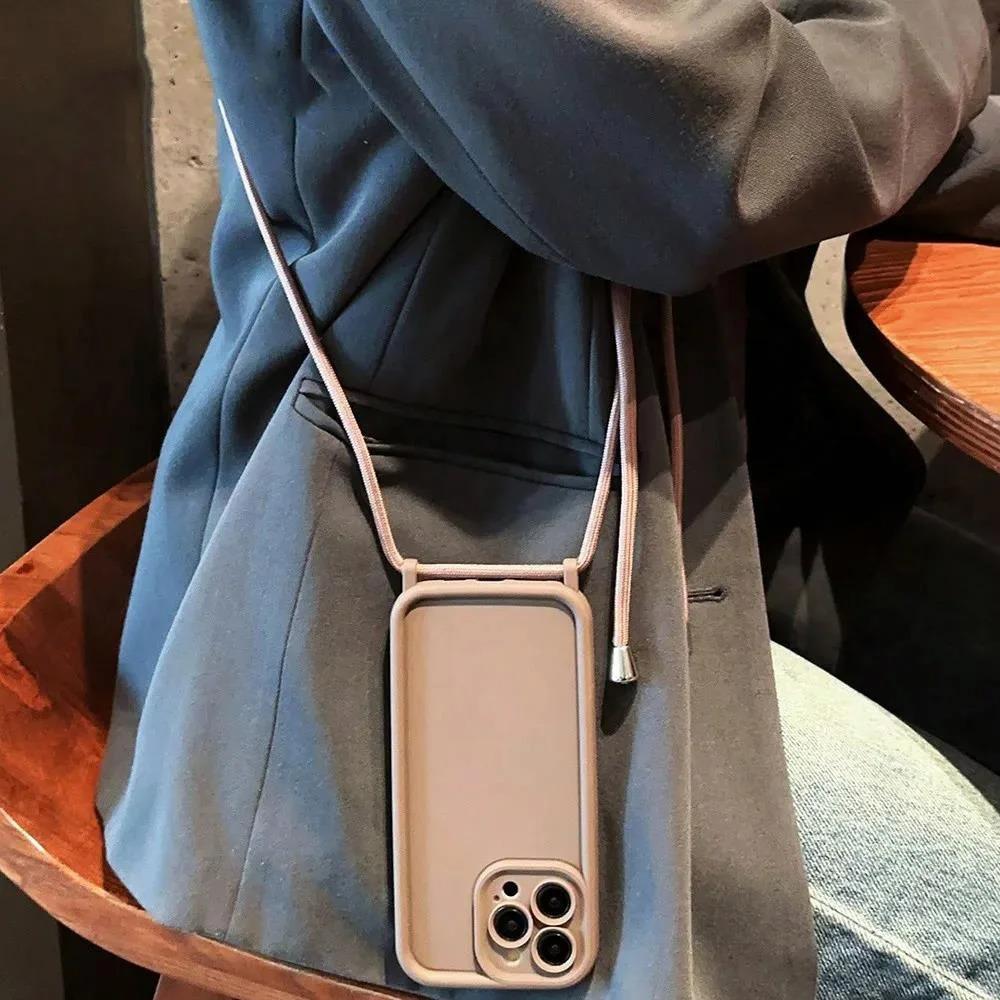 Phone Case For iPhone 14 13 15 Pro Max 12 11 X XR XS 7 8 Plus SE 2020 2022 Crossbody Adjustable Lanyard Strap Rope Soft Cover