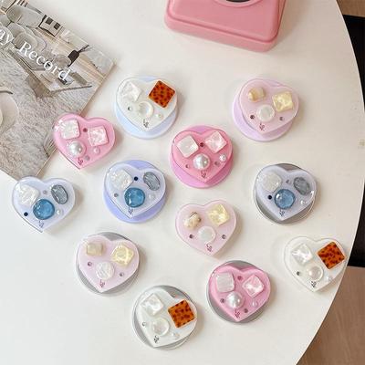 Solid Color Heart Rhinestone Phone Case with Magnetic Holder and Desktop Support