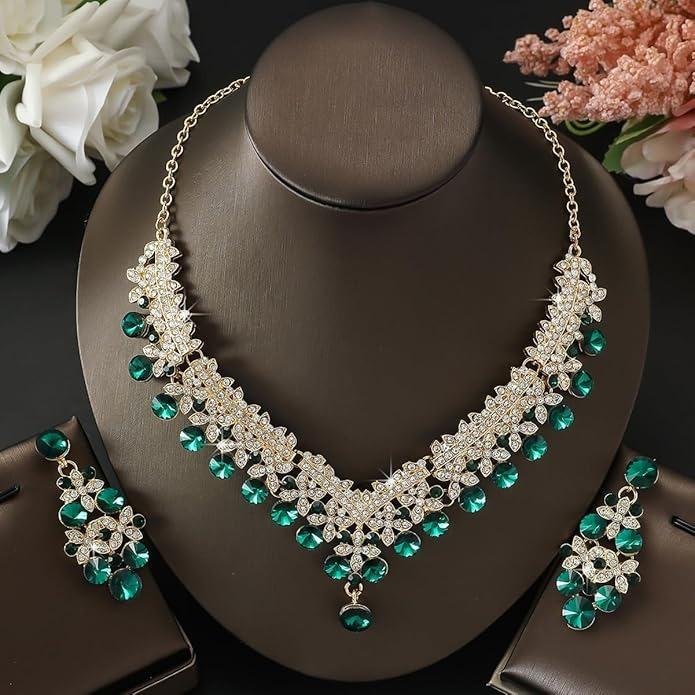 Latest Stylish Design Fancy Wedding Party Crystal Diamonds Necklace Jewellery Set for Women