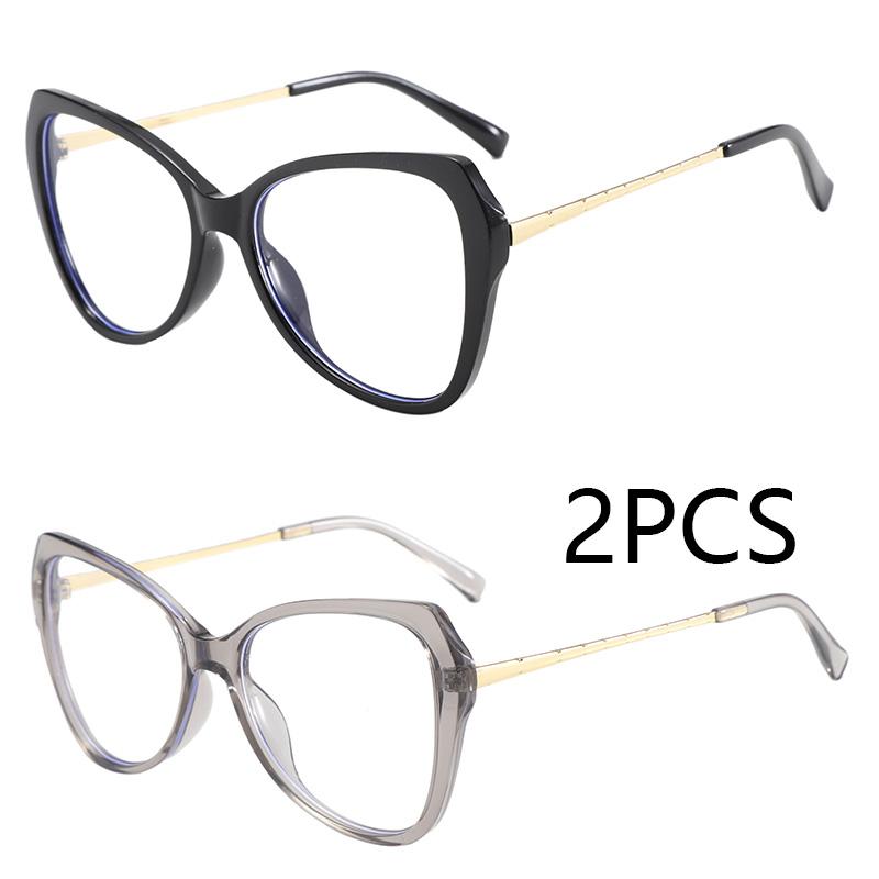 

2Pcs New Cat Eye Myopia Glasses Women Transparent Eyewear Brand Designer Vintage Clear Eyeglass Optical Frame Graduation Glasses