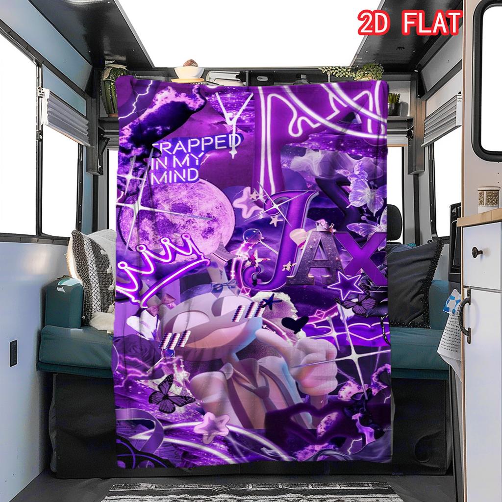 The Amazing Digital Circus Jax Flannel Blanket, Pink Background Grinning Rabbit Character Cozy Throw