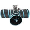Katzen Tunnel - PT035 - 3-Wege faltbar - Schwarz und Blau - Mit hängender Spielkugel - Großer Durchmesser