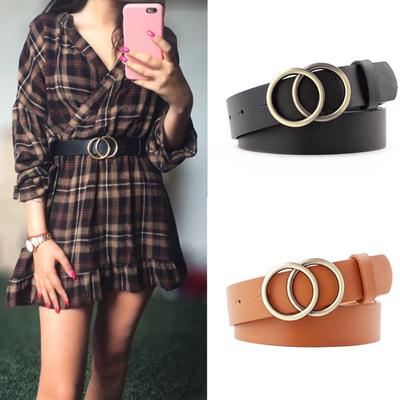 Double Ring Ladies Belt Fashion Belt PU Leather Metal Buckle Heart Pin Belt Ladies Casual Dress Jeans Belt