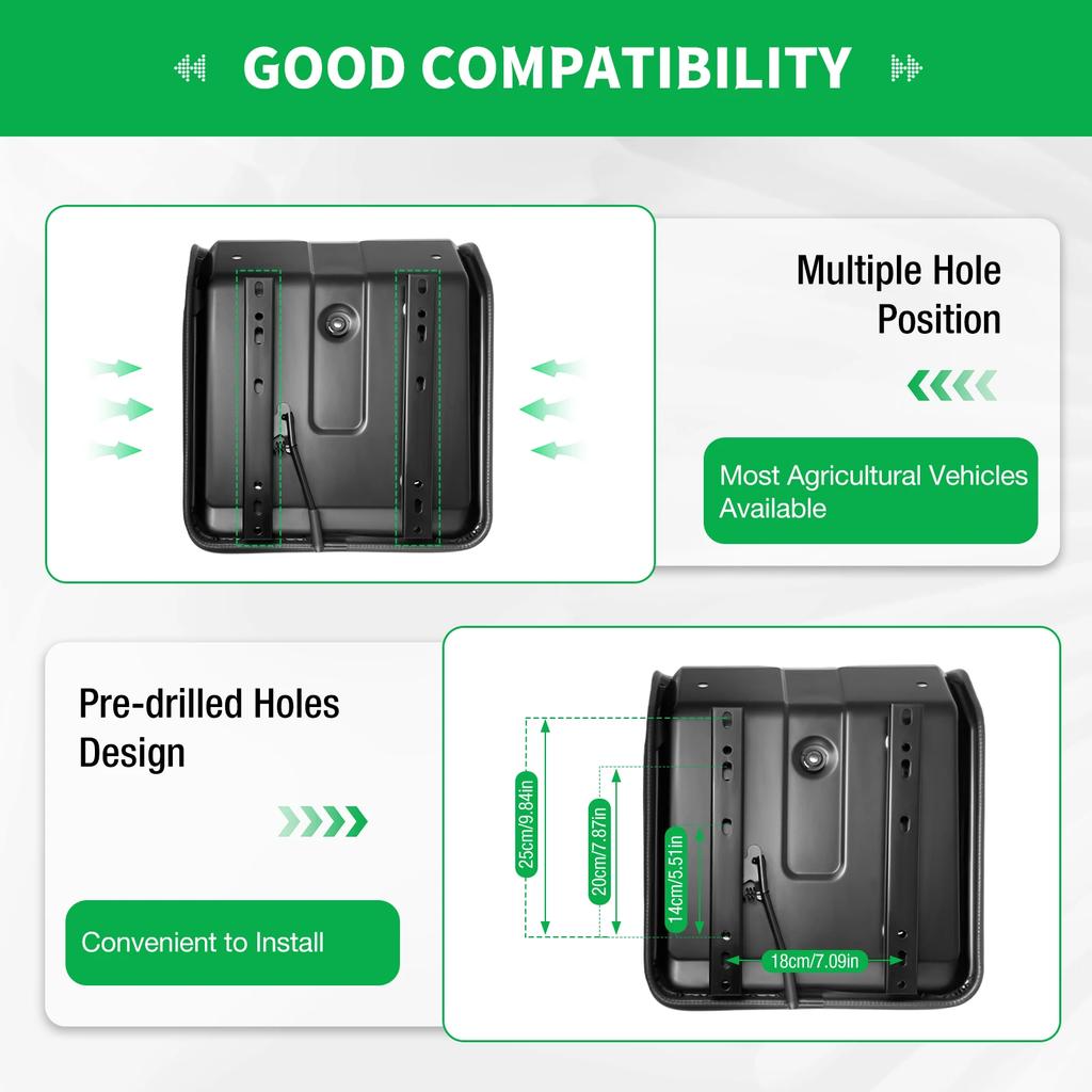 Nastavitelné protiskluzové sedadlo pro traktor s voděodolným PVC potahem, polštář s nosností 100 kg pro zemědělské stroje a vozidla