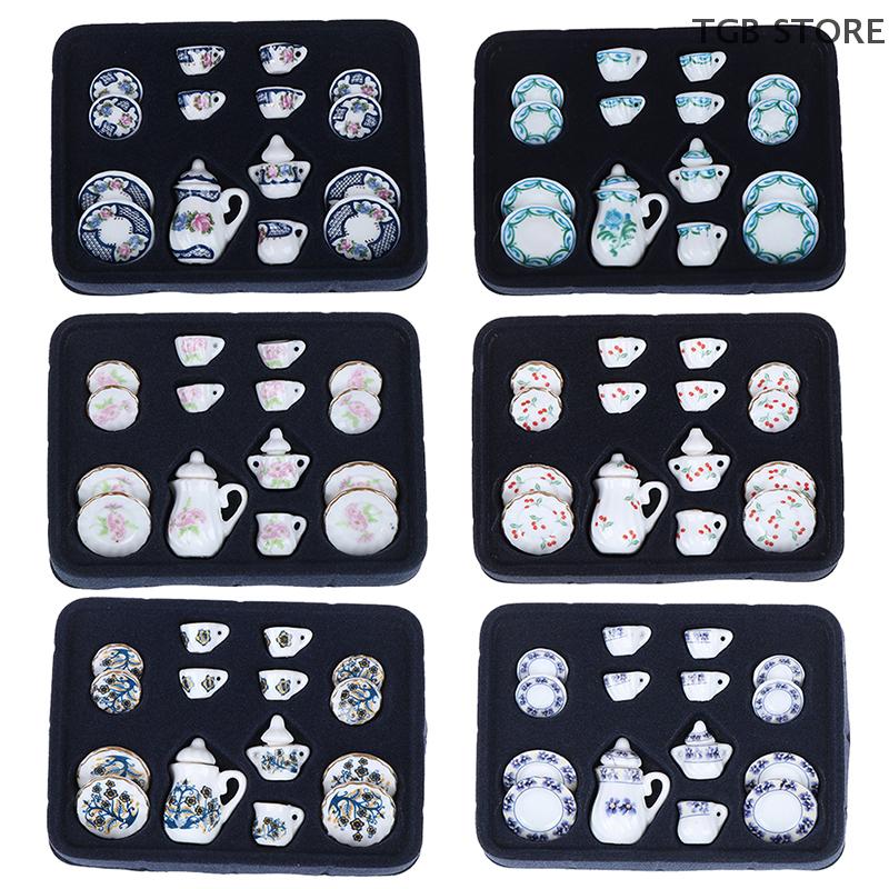 1Set 1:12 Miniature Porcelain Tea Cup Set Chintz Flower Tableware Kitchen
