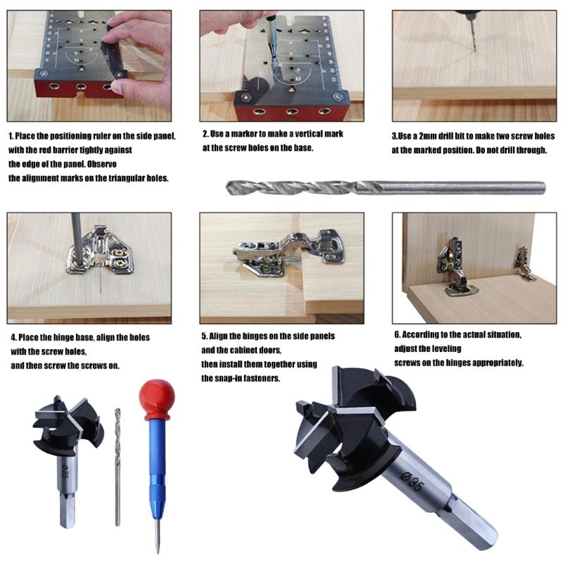 Woodworking Concealed Hinge Jig Kits 35mm Hinge Hole Template Jig Woodworking Drilling Locator Hole Cutter Guide