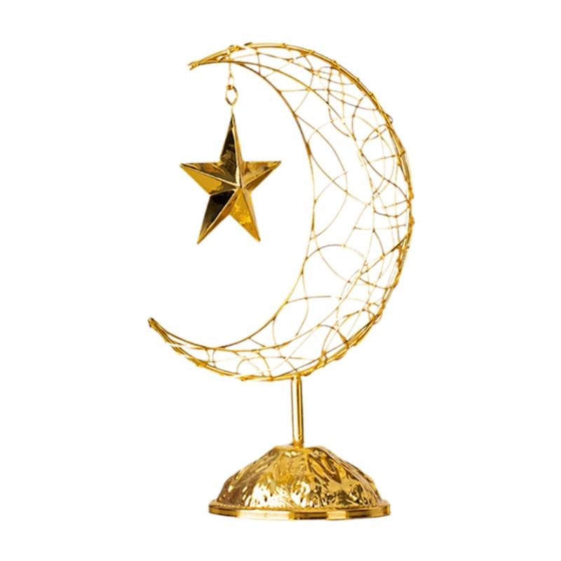 Artistic Middle Eastern Iron Moon Star Sculpture With Base Eid Ramadans Hollowout Ornament for Muslims Party Supplies
