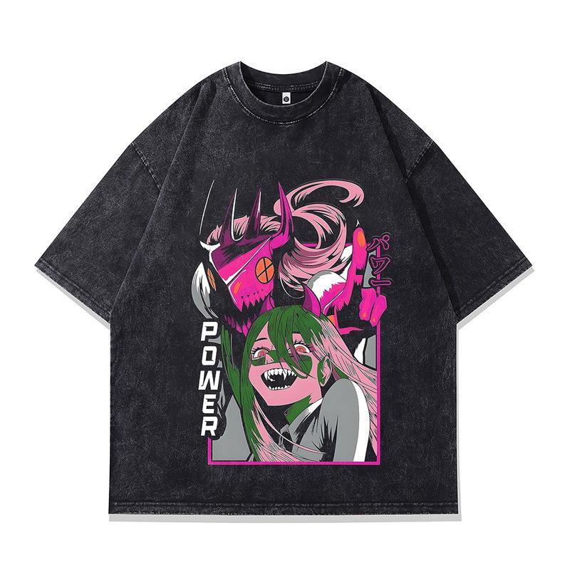 Мужская стираная ретро-футболка с коротким рукавом, японская анимация, прямая печать, свободная базовая футболка для мужчин S