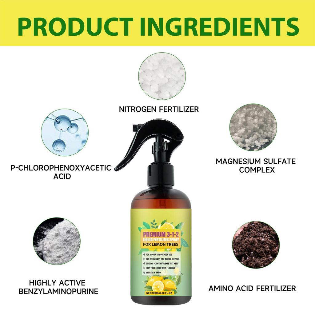 100ml Organic Liquid Fertilizer Lemon Tree Leaves Growing Spray Concentrated Booster Fertilizer Mist for All Citrus &Lemon Trees