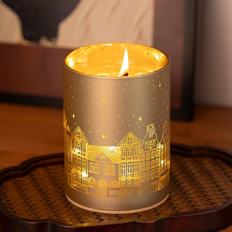 Aromatherapy Soy Wax Candle Romantic City Pattern Holiday Gift Bedroom Lasting Fragrance Nightlight Hand-Poured