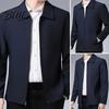 Zip Up Men Coat Jacket Lapel Solid Color Mid-aged Elderly Long Sleeve Zipper
