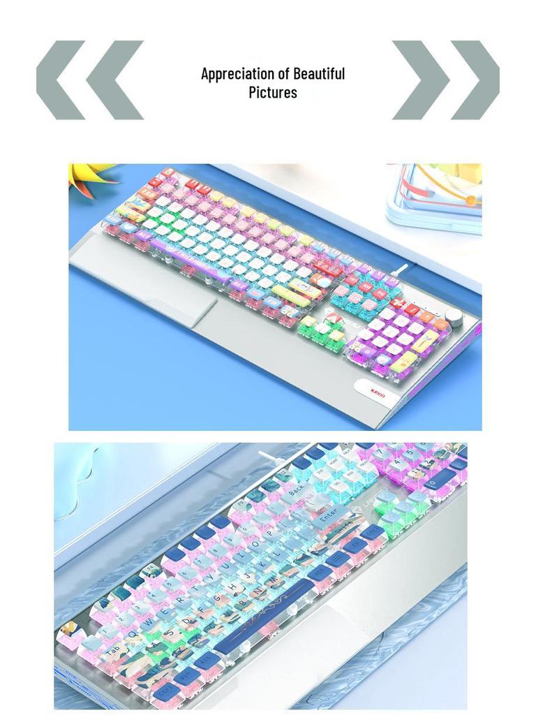 Langtu K1000 Mechanical Keyboard - Blue, Black, Brown, Red, Silver Switches, Esports Gaming for Girls, Office Wired, Custom Transparent Design