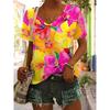 Fashion Floral Flower Pattern 3D Print T-Shirts Casual V-Neck Short Sleeve Women's T-shirts
