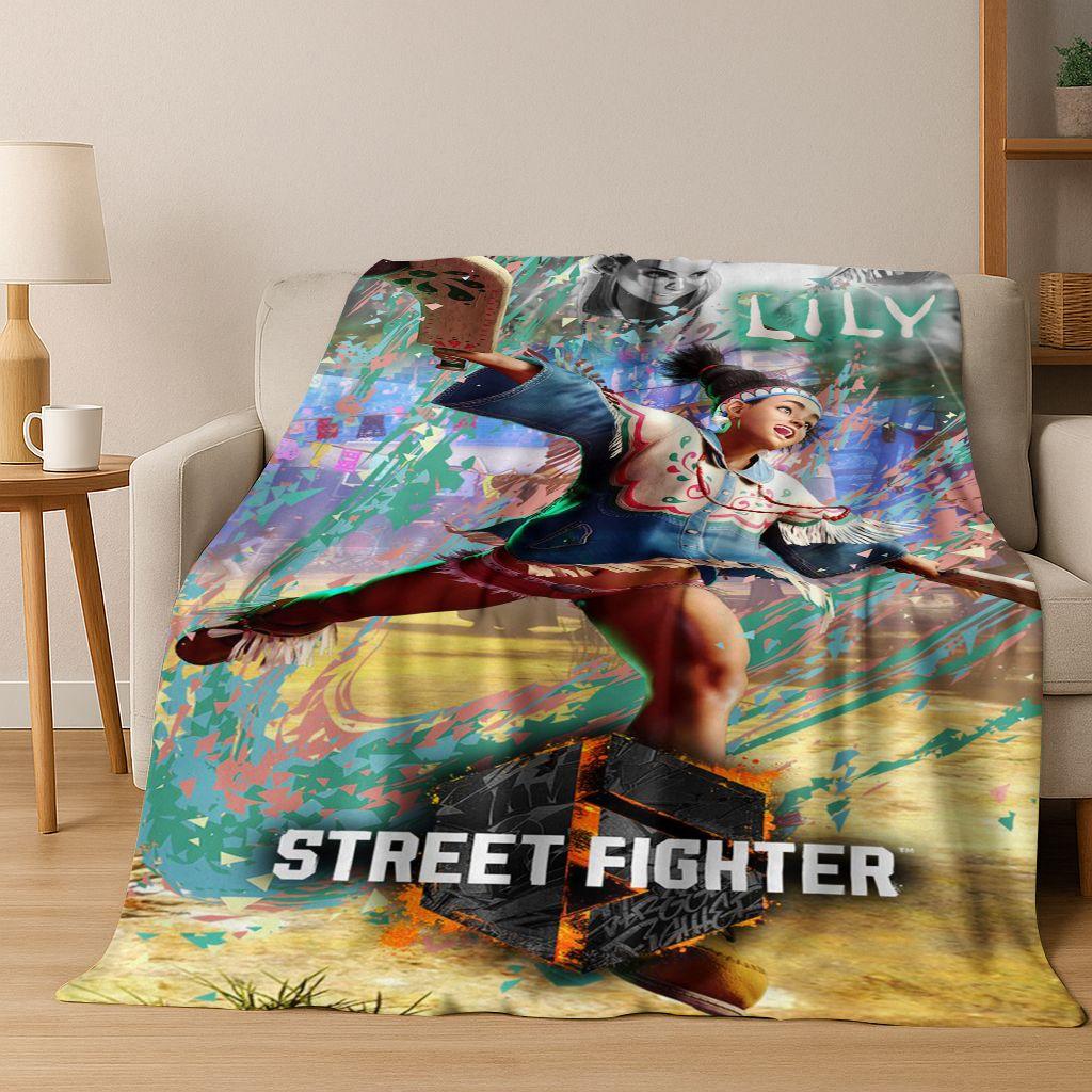 Retro Street Fighter 6 Characters Game Chun-Li Art Flannel Blanket,Cozy Soft Throw Blanket for Home Bedroom Bed Sofa Cover Kids