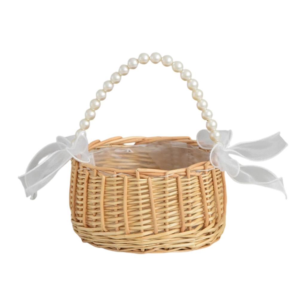 Flower Girl Basket Small Wicker Basket With Handle, Easter Petal Candy Storage Basket, Garden Home Decoration Flower Weaving Basket