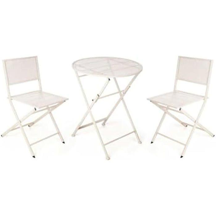 Ensemble de Table avec 2 Chaises - IBERGARDEN - Blanc - 2 Places - Meuble de Jardin - Multicolore