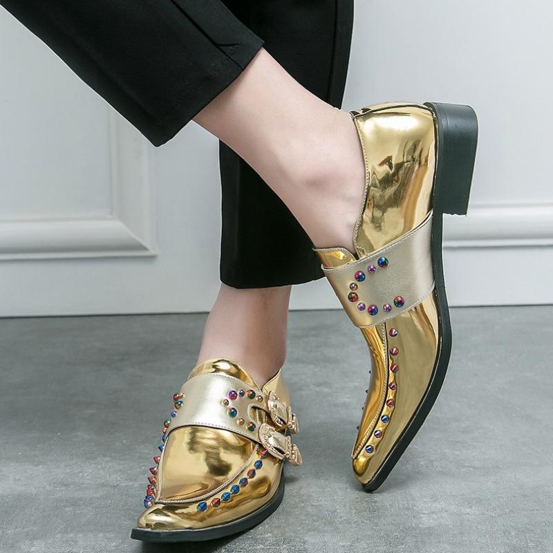 Designer Men's Shoes British Business Casual Leather Shoes Punk Rivet Buckle Strap Loafers Men Square Toe Party Stage Dress Shoe