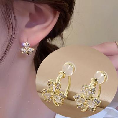Sommerblumen Kein Piercing Clip Zarte Einfache Strass Ohrringe Neue Ohrringe