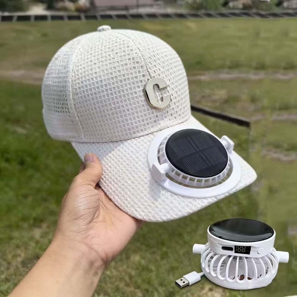 Portable Solar Powered Fan Baseball Cap Adjustable 300mA Rechargeable Fan Hat Long-lasting Versatile Cooling Mesh Peaked Cap