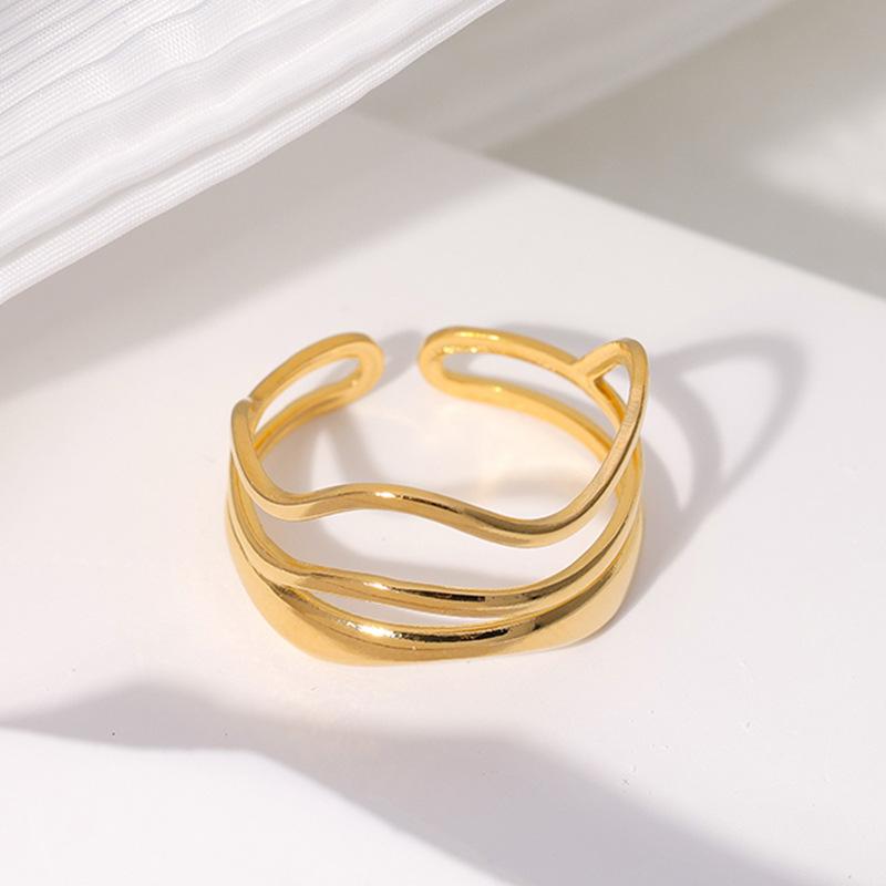 LATS Stainless Steel Lava Irregular Hollow Ring for Women Metal Texture Waterproof Daily Simple Stylish Golden Rings Jewelry
